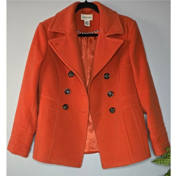 St. John's Bay Jackets & Blazers - St. John's Bay Women's Medium Orange Wool Cashmere Peacoat Double Breasted